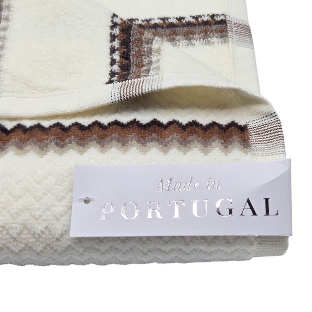 Felpinter 6pc Cotton Bath Hand Towel Set Chevron Stripe Cream Brown Portugal - Picture 9 of 16